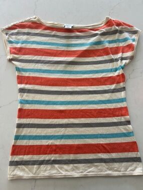 Shopbop Striped Short Sleeve Top in Coral, Aqua & Beige- small